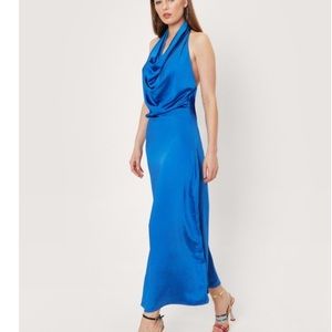 Satin cowl neck backless dress